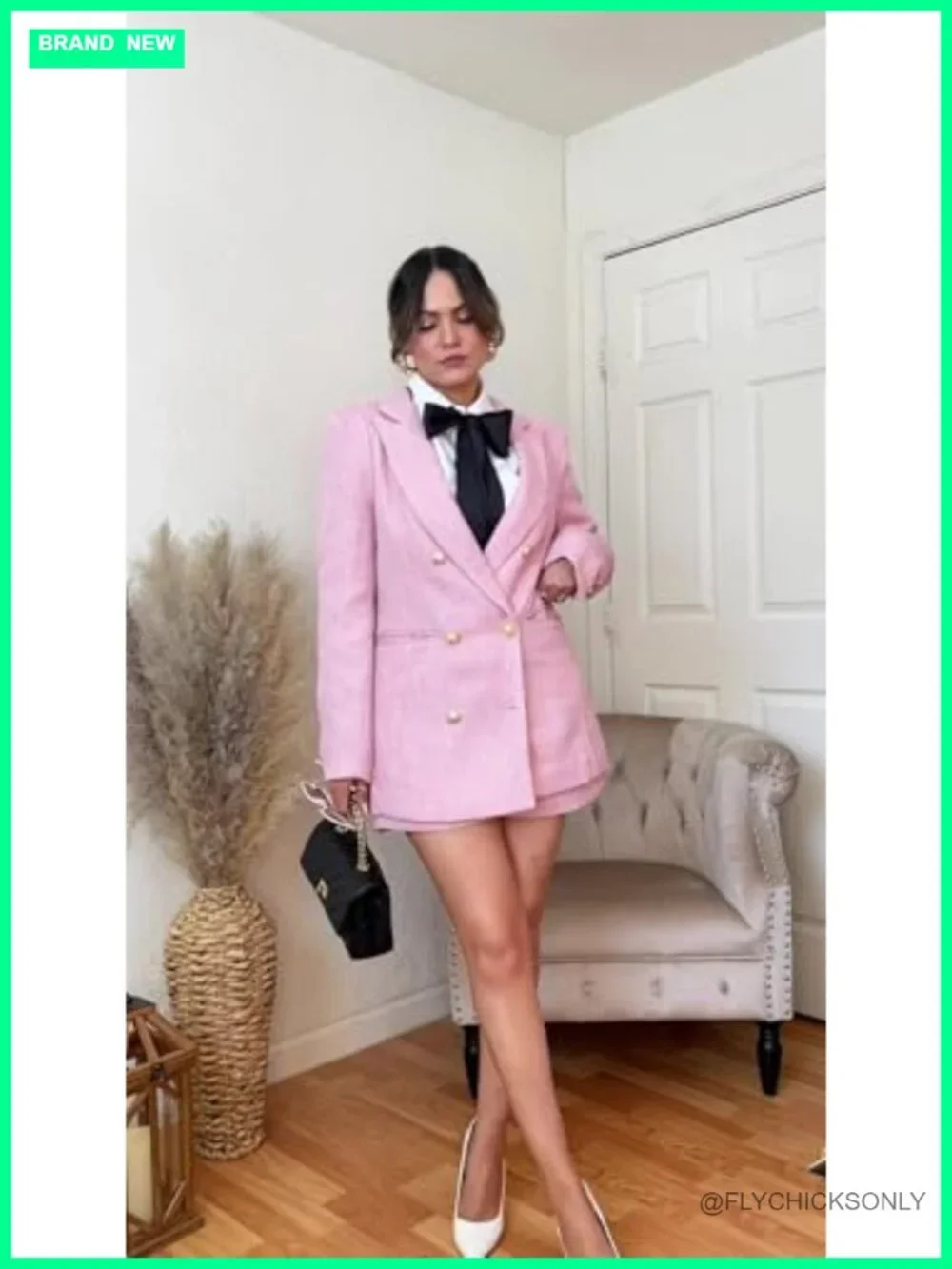Women's 2 Piece Tweed Blazer Shorts Set Suit Business Work Outfit